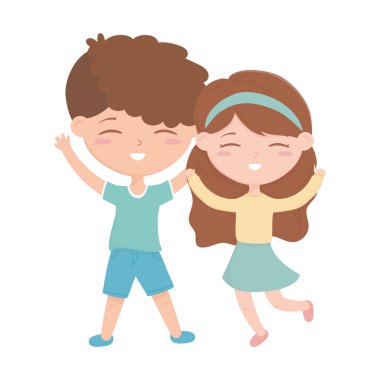 Çocuklar bölgesi, küçük oğlan ve kız çizgi filmi kutlarken mutlu olun.