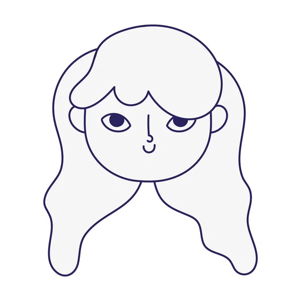 Mignonne petite fille visage personnage dessin animé icône ligne style — Image vectorielle