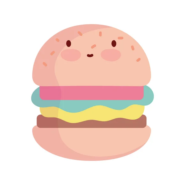 Hamburguesa personaje de dibujos animados de comida rápida lindos línea y estilo de relleno — Vector de stock