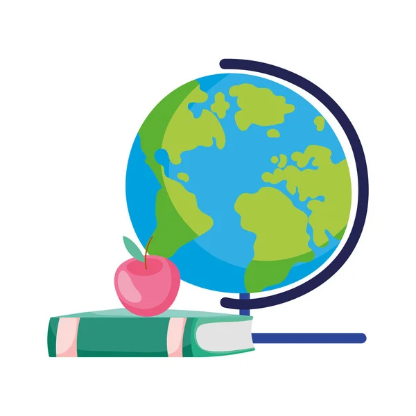 Tilbake til skolens globebokruller med eplesaker – stockvektor