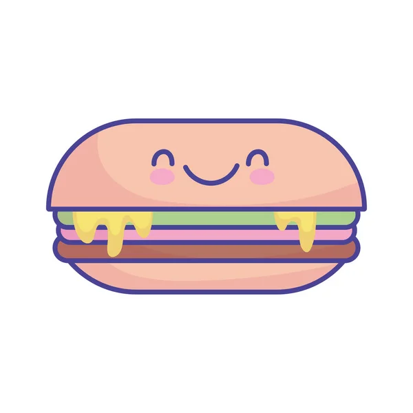 Sandwich au fromage fondu dessin animé nourriture mignonne icône de style plat — Image vectorielle