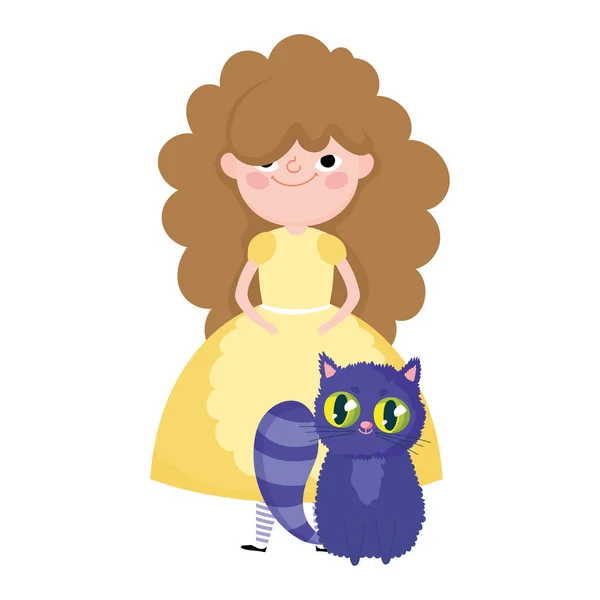 Girl and cat cartoon character wonderland — Stok Vektör