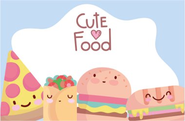 pizza burger sandwich burrito menu character cartoon food cute
