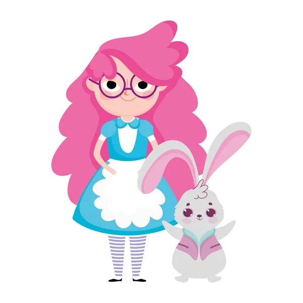 Girl and rabbit cartoon characters wonderland — Διανυσματικό Αρχείο