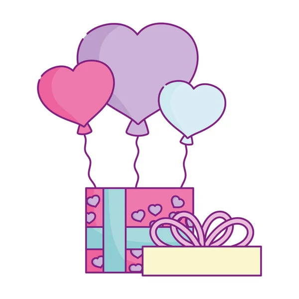 Feliz día de San Valentín, caja de regalo con globos y amor — Archivo Imágenes Vectoriales
