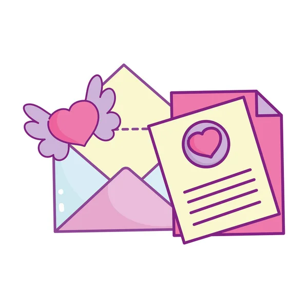 Feliz día de San Valentín, mensaje sobre carta corazones con alas — Vector de stock