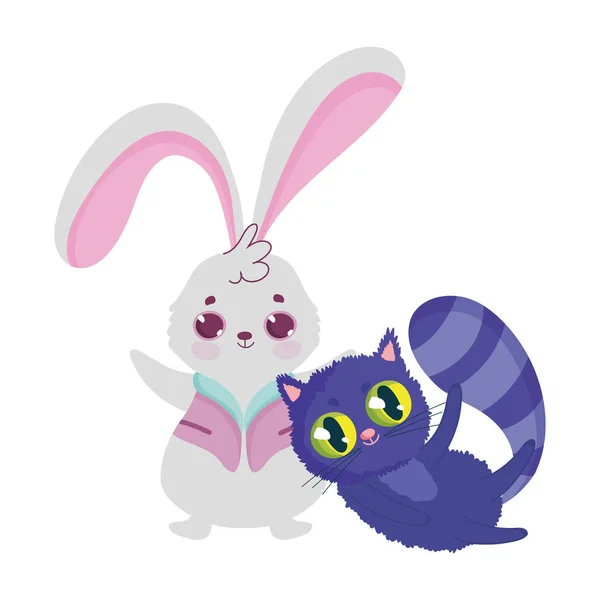 Wonderland, rabbit and cat cartoon characters — Stockvektor