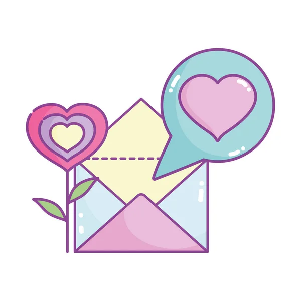 Happy valentines day, flower shape heart mail letter message — 스톡 벡터