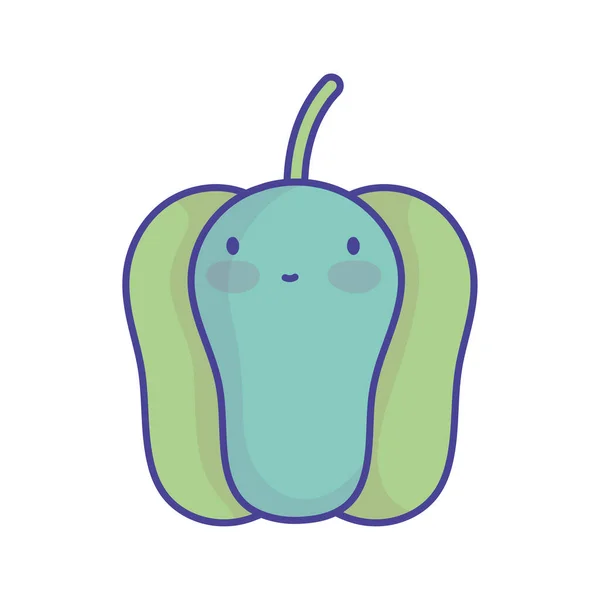 Pimiento verde carácter campana comida de dibujos animados lindo icono de estilo plano — Vector de stock