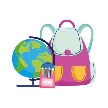 back to school globe backpack pencils color cartoon