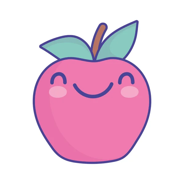 Sourire pomme personnage dessin animé nourriture mignon plat style icône — Image vectorielle