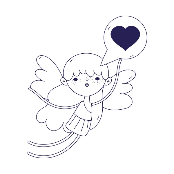 Feliz día de San Valentín, Cupido con corazón de amor estilo de línea de la burbuja — Vector de stock