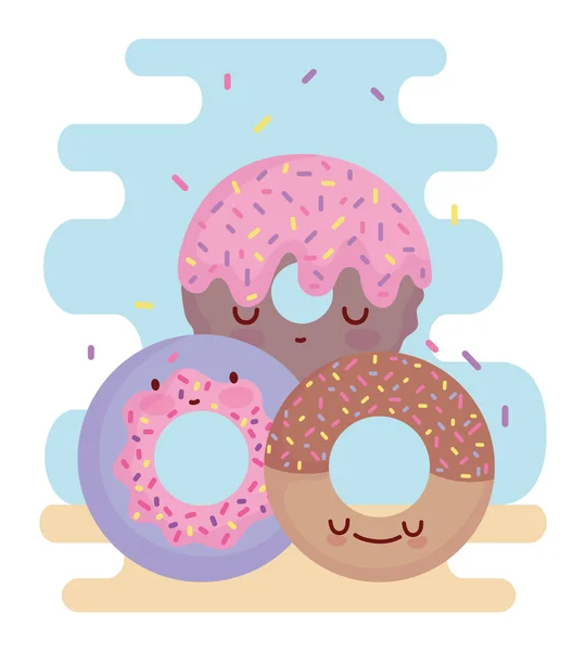 Sweet donuts menu character cartoon food cute — Stok Vektör