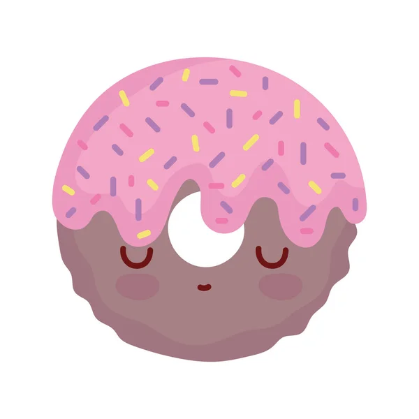 Glaçure douce donut dessin animé nourriture ligne mignonne et le style de remplissage — Image vectorielle