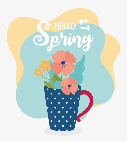 Hello spring flowers in vase decoration ornament — Stockvektor