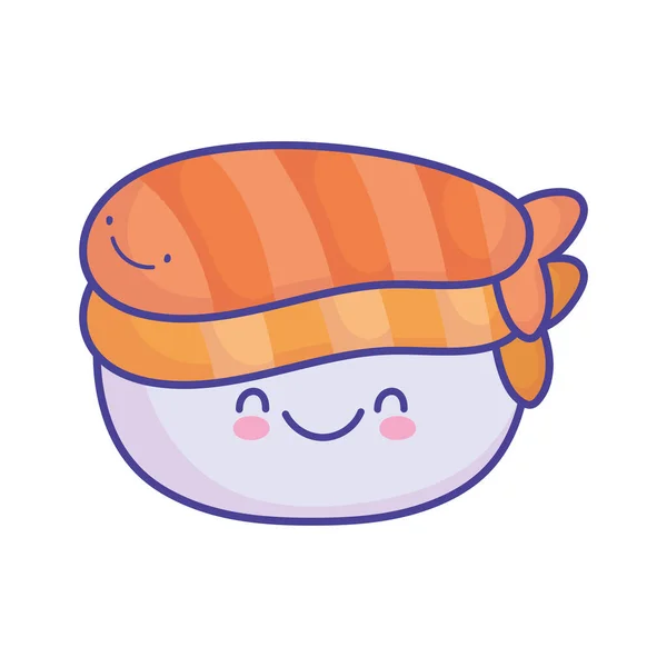 Sushi with salmon fish character cartoon food cute flat style icon — 스톡 벡터