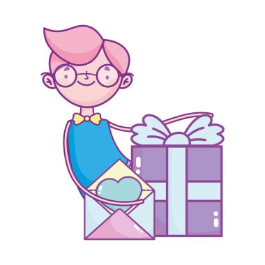 happy valentines day, boy with gift box and letter love romantic