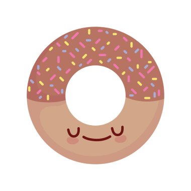sweet chocolate donut with chips cartoon food cute line and fill style