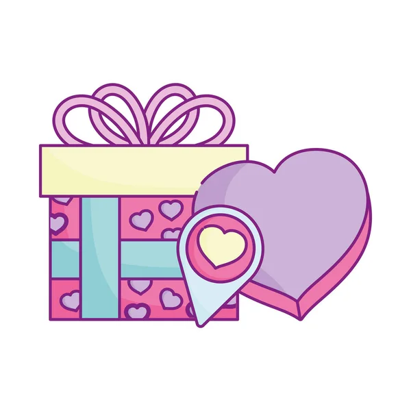 Happy valentines day, gift and box shaped heart romantic love — Stok Vektör