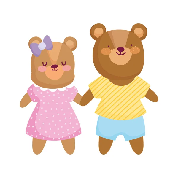 Back to school, cute bears kids with clothes cartoon — Stockvektor