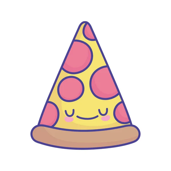 Rebanada pizza pepperoni comida de dibujos animados lindo icono de estilo plano — Vector de stock