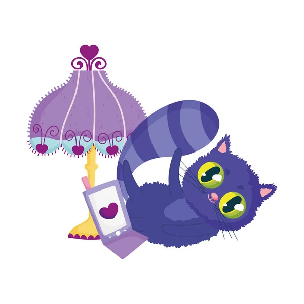 Cheshire cat lamp phone foliage cartoon — 스톡 벡터