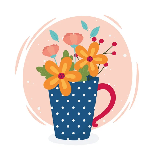 Bonjour fleurs de printemps dans un vase avec poignée décoration — Image vectorielle