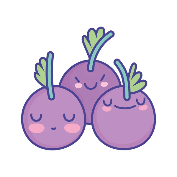 Mirtilli frutta personaggi cartone animato cibo carino piatto stile icona — Vettoriale Stock