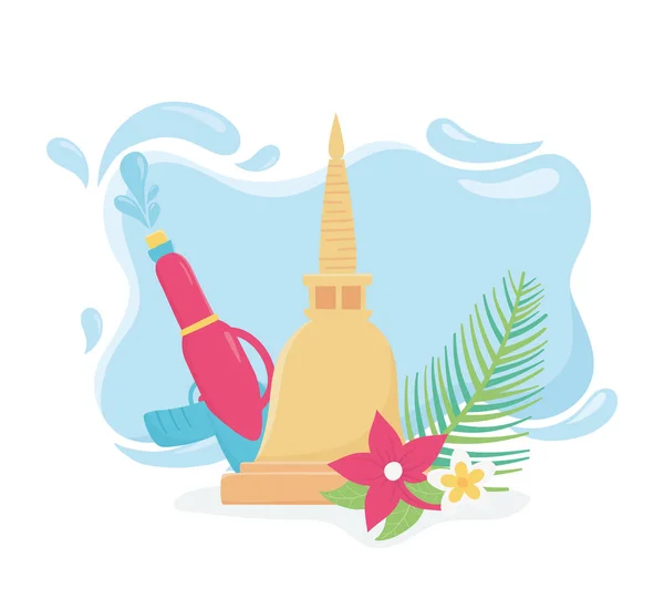 Songkran festival plástico água arma flores tailandês cultura —  Vetores de Stock