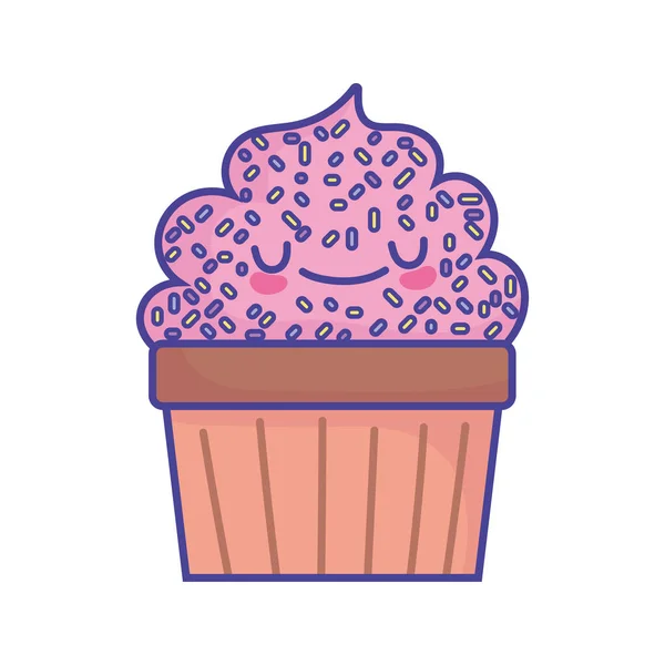 Söt cupcake med strössel kornig mat söt platt stil ikon — Stock vektor