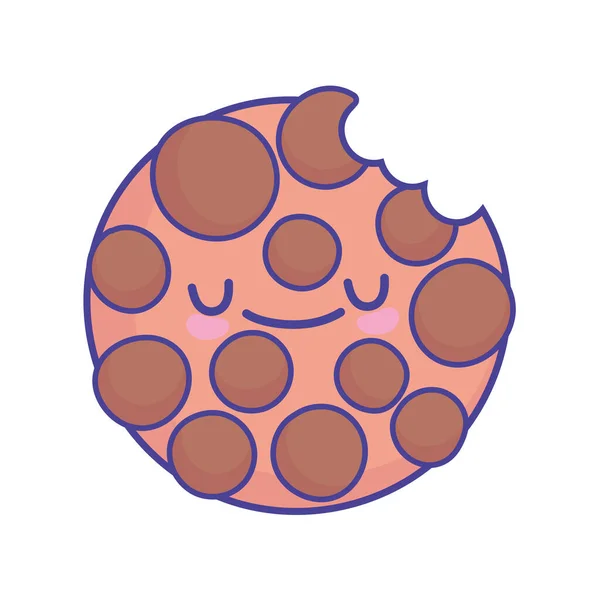 Galletas mordidas chispas de chocolate comida de dibujos animados lindo icono de estilo plano — Archivo Imágenes Vectoriales