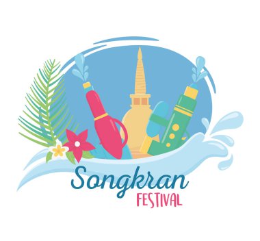 Songkran festivali plastik su tabancaları çiçek serpti.