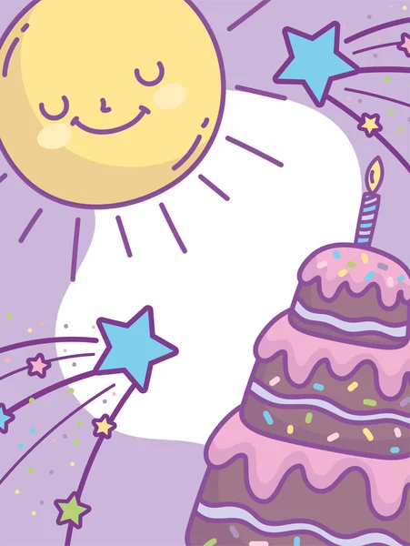 Joyeux anniversaire gâteau au chocolat étoiles fête de dessin animé — Image vectorielle