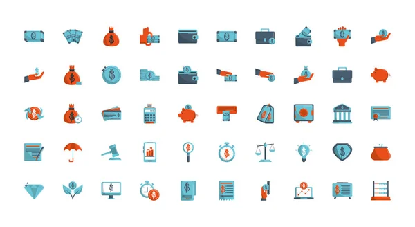 Money business financial trade commerce icons set color tone and fill — Stockový vektor