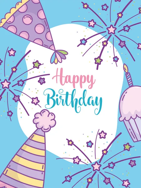 Happy narozeniny oslava strana klobouky cupcake svíčka — Stockový vektor