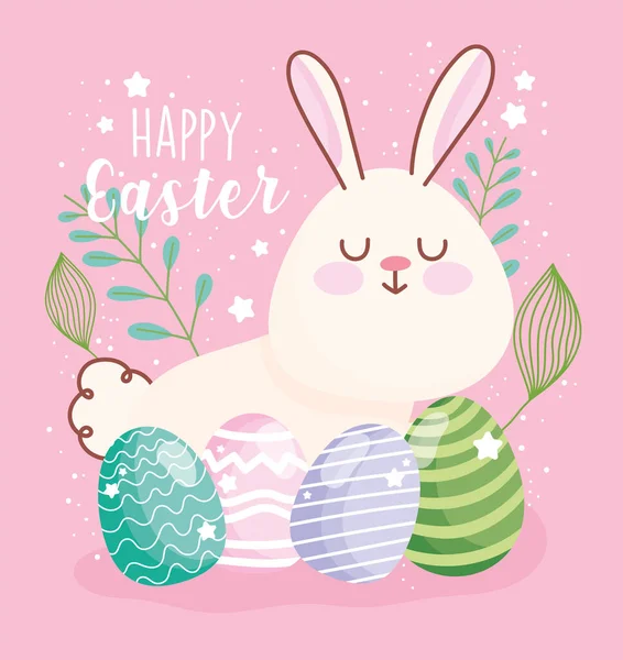 Feliz Páscoa bonito coelho e ovos decorativos ornamento floral — Vetor de Stock