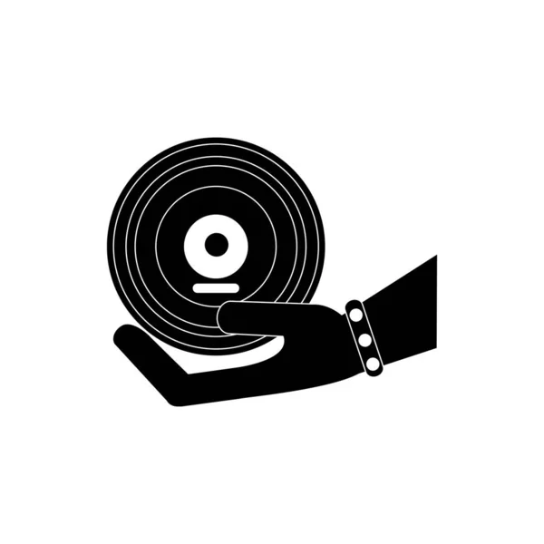 Tangan memegang vinyl melodi suara ikon gaya siluet musik - Stok Vektor