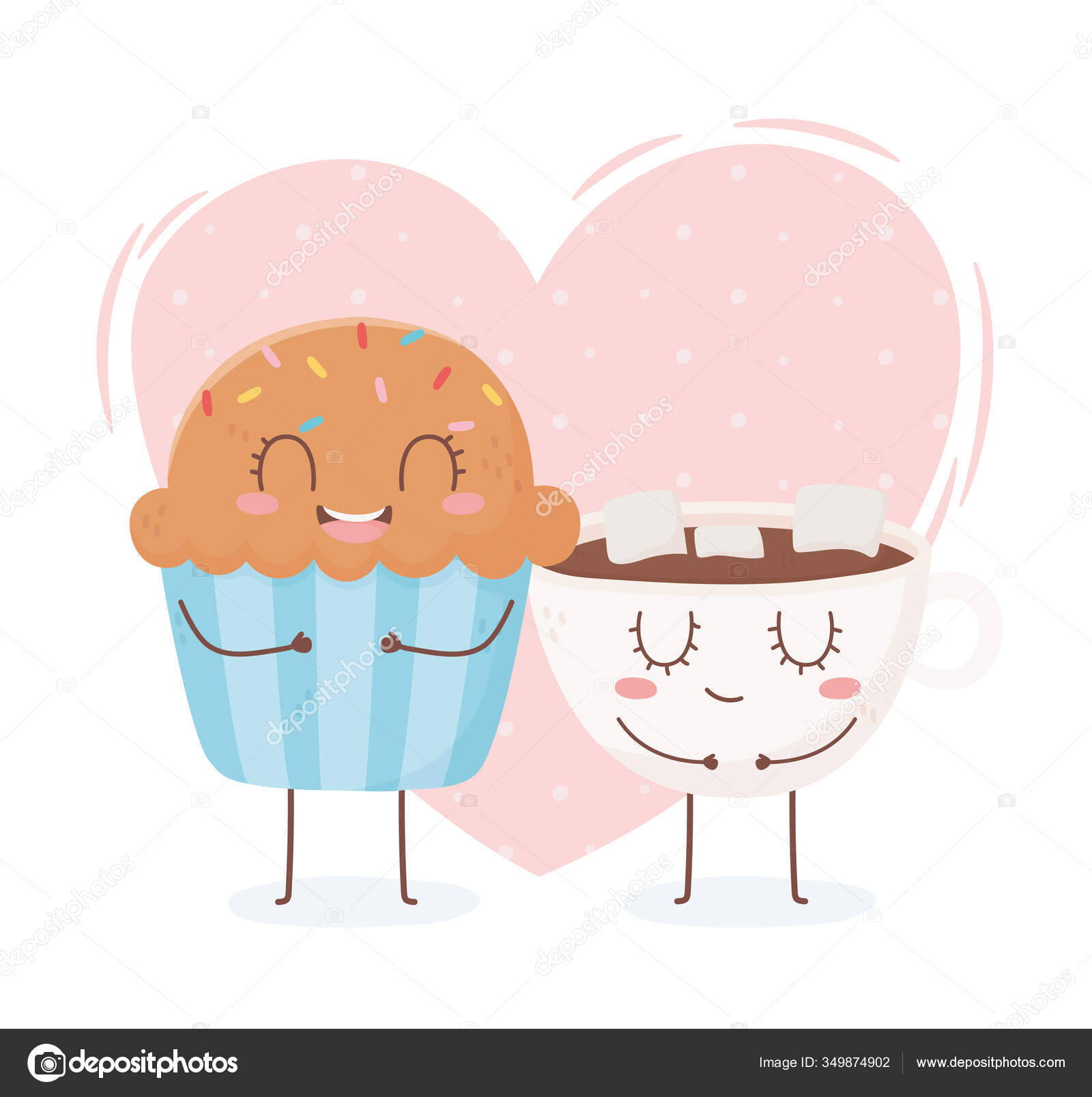 Cupcake y choclate taza con malvavisco kawaii alimentos dibujos animados  diseño de personajes Vector de stock #349874902 de ©stockgiu, image size:1600x1608