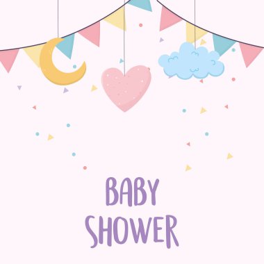 Bebek kutlaması kalp bulutu bayrakları karikatür dekorasyonu