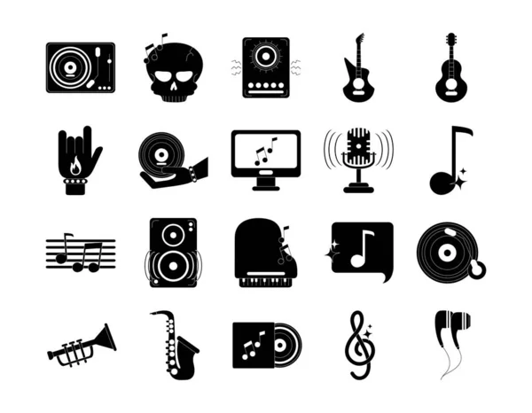 Musique mélodie son audio icônes définir silhouette style icône — Image vectorielle