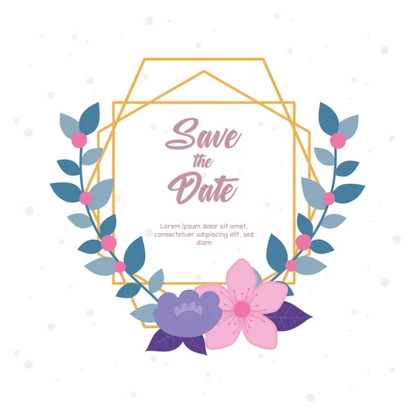 Flores boda, guardar la fecha, tarjeta de invitación flores naturaleza hojas — Vector de stock