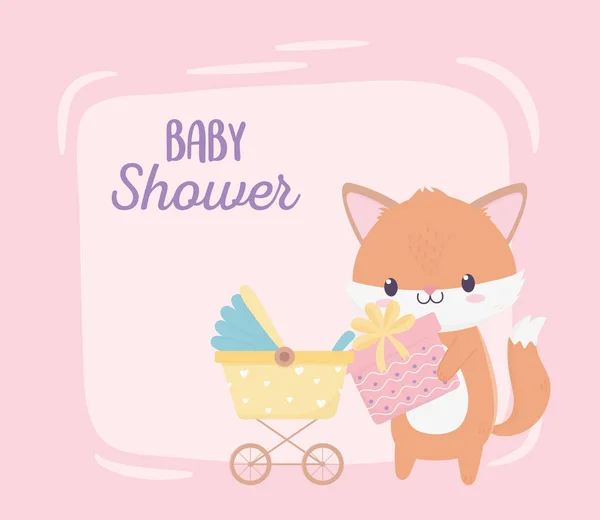 Bambino doccia volpe con regalo e decorazione del fumetto — Vettoriale Stock