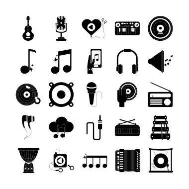 müzik melodisi ses simgeleri siluet biçimi simgesini ayarlar