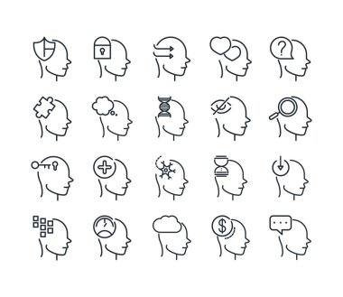 Alzheimer hastalığı nörolojik beyin sağlık durumu ikonları çizgi biçimi simgesi oluşturur