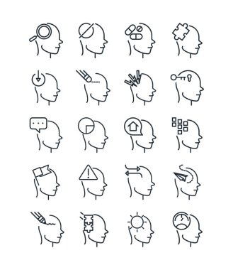 Alzheimer hastalığı nörolojik beyin sağlık durumu ikonları çizgi biçimi simgesi oluşturur