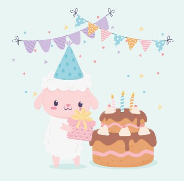 happy birthday sheep gift cake pennants celebration decoration card