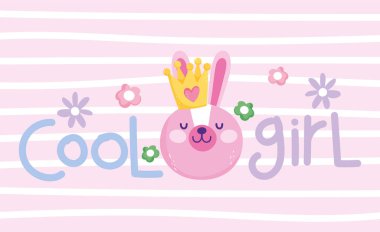 little bunny face with crown cool girl cartoon cute text