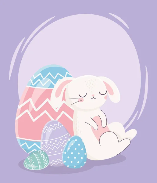Happy easter day, sleeping rabbit with eggs decoration — Stock Vector