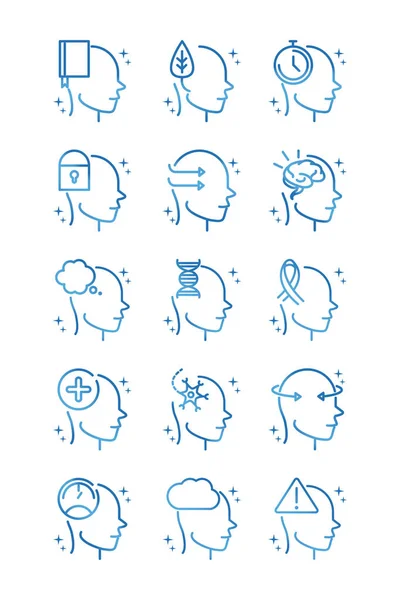 Alzheimers disease neurological brain medical condition icons set gradient line — ストックベクタ