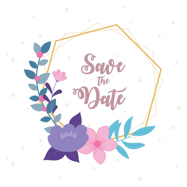 Flores boda, guardar la fecha, flores naturaleza marco decoración — Vector de stock